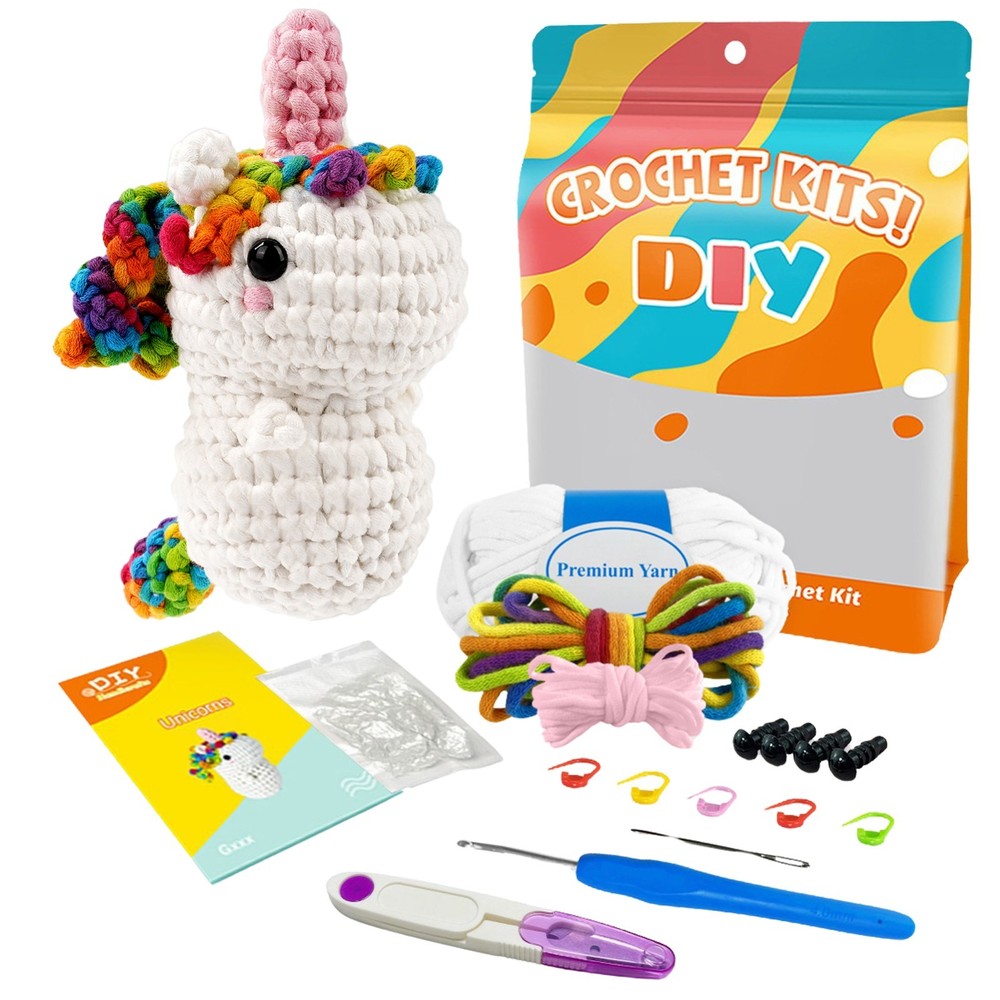 Beginner Unicorn Crochet Kit Complete Amigurumi Starter Set w Step-by-Step Video