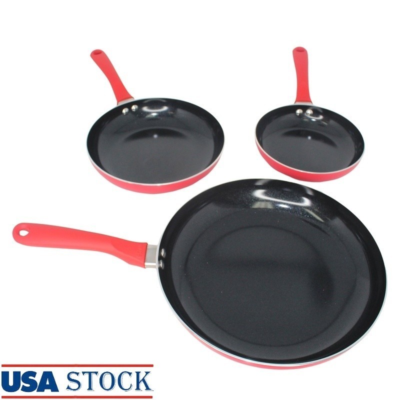 Nonstick Ceramic Fry Pan Set 3pcs Aluminum Cooking Tools Kitchen Essentials New