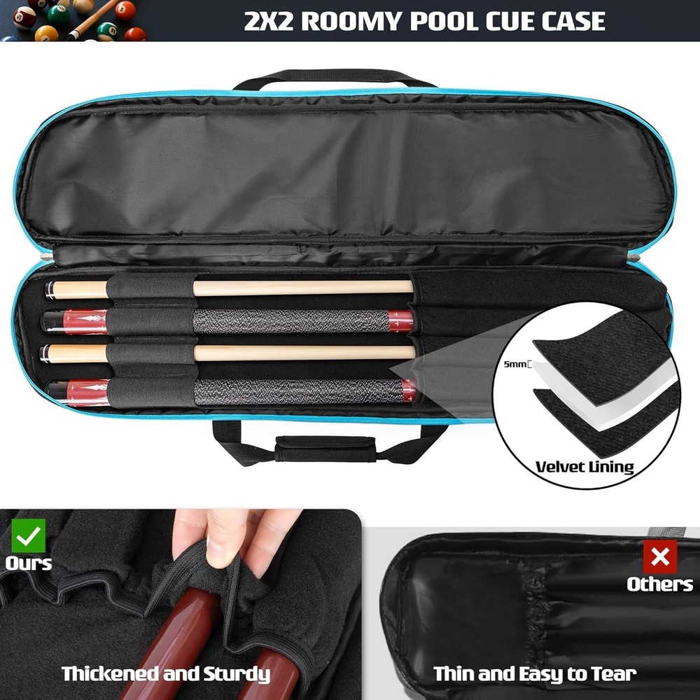 Versatile Soft Pool Stick Carrying Case - Zippered Accessories Pocket Included