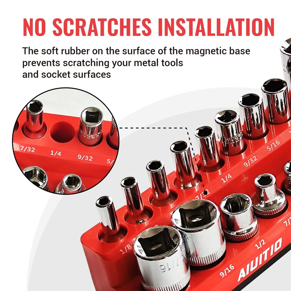 AIUITIO 6-Piece Magnetic Socket Organizer Set Magnetic Socket Holder Includes