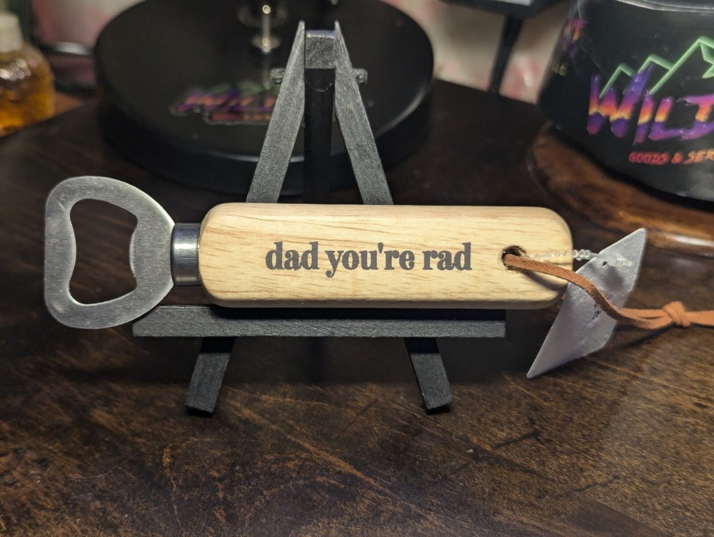 Dad You're Rad Wood Handle Bottle Opener Gift with Leather Strap 5.5" NEW