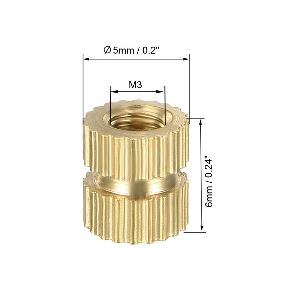 M3 x 6mm(L) x 5mm(OD) Brass Knurled Threaded Insert Embedment Nuts, 40 Pcs