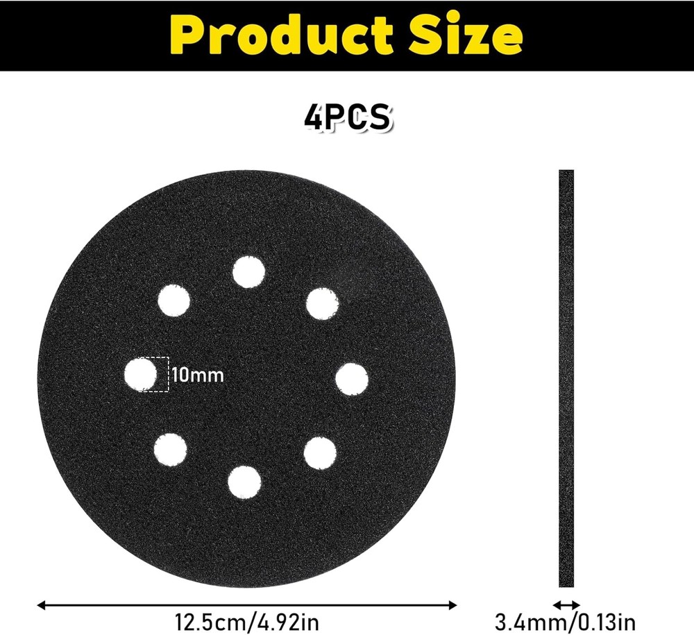 4 Pcs 5 inch 8 Hole Hook and Loop Pad Interface 5” Orbital Sander Pad for 5 in