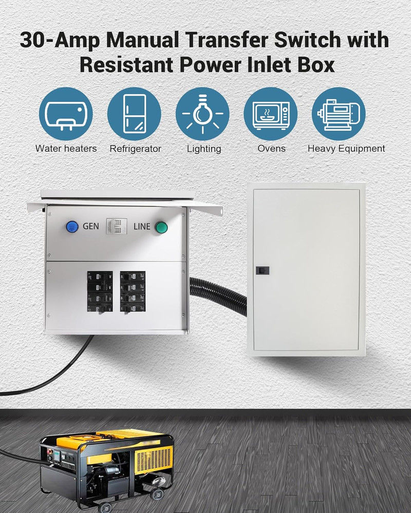 30Amp Transfer Switch Kit with Multiple 50A, 20A, 30A, 15A Circuit Breakers, Dua