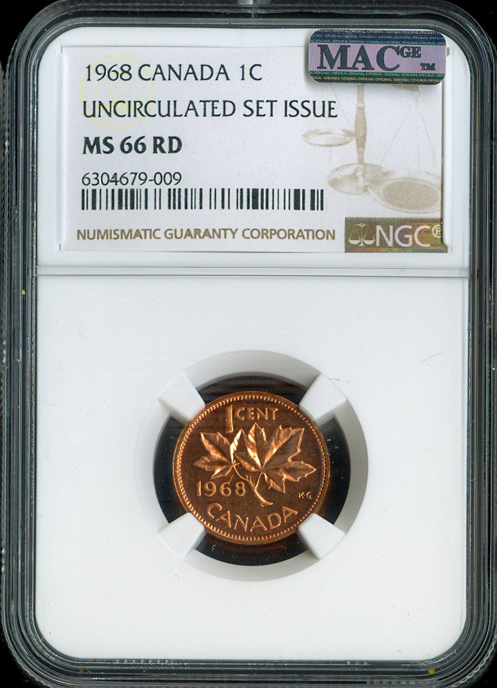 1968 Canada Small Cent 1C NGC MS66 RD MAC - Quality