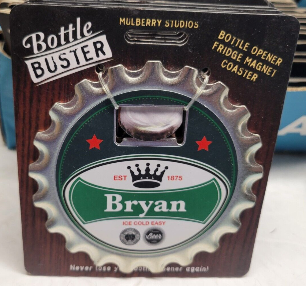 BRYAN PERSONALIZED MULTI GADGET BOTTLE OPENER MAGNET COASTER NEW - U