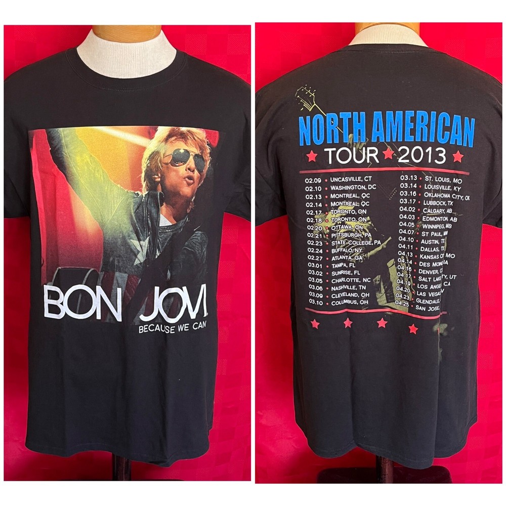 2013 Bon Jovi Concert Tour Shirt with dates on Back Size Large PERFECT 80s 90s