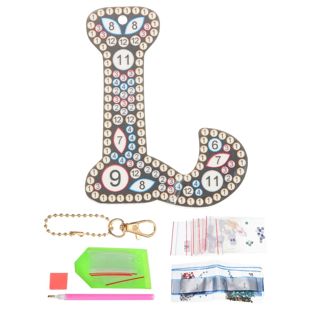 Diamond Art Keychains, 1 PCS Diamond Art Painting Letters Keychains Initial, L