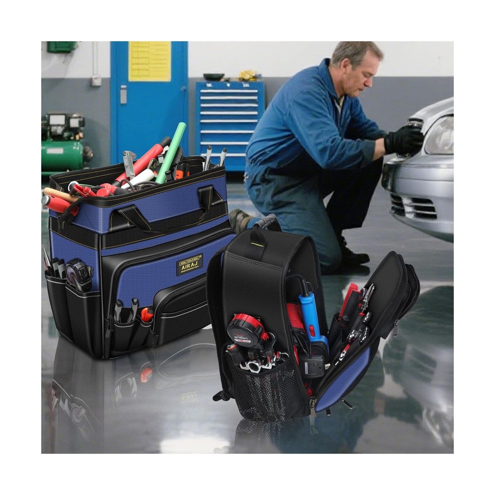 AIRAJ 21" Rolling Tool Bag with Wheels & 18" Tool Backpack Set | Adjustable T...