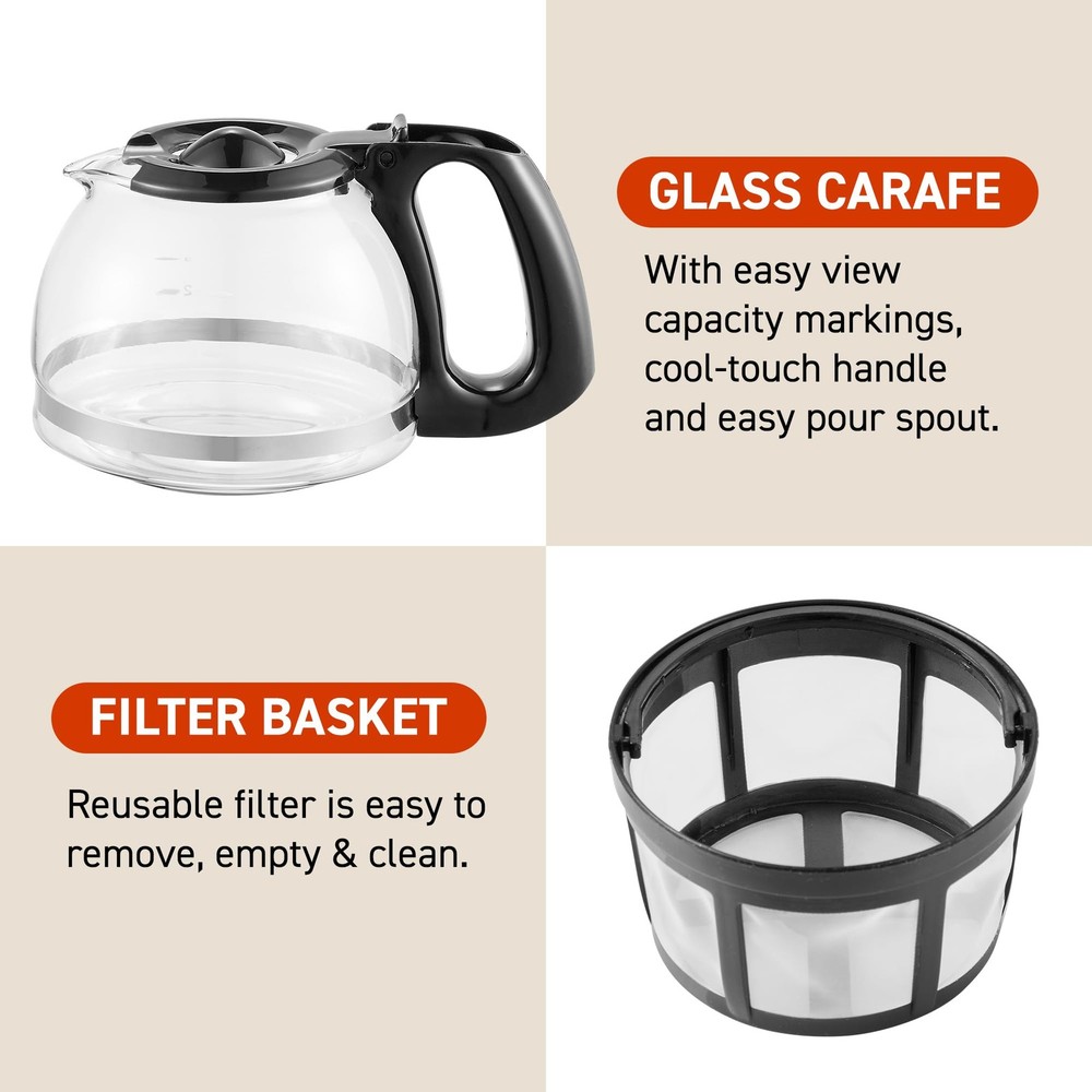 EHC4128 Automatic 4-Cup Brew & Drip Coffee Maker with Pause N Serve, Glass Ca...