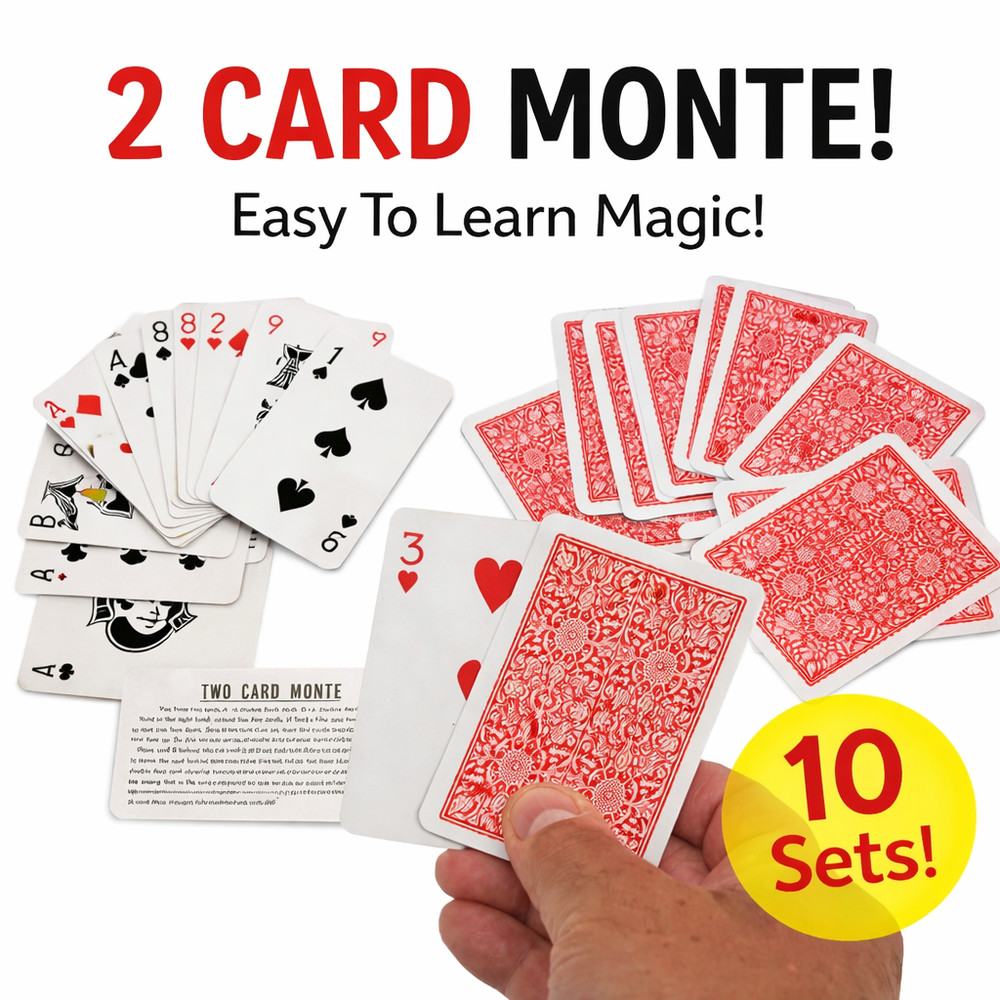 10 SETS TWO CARD MONTE 2 Easy Beginner Magic Trick Bar Con Game Joke Pocket Gift