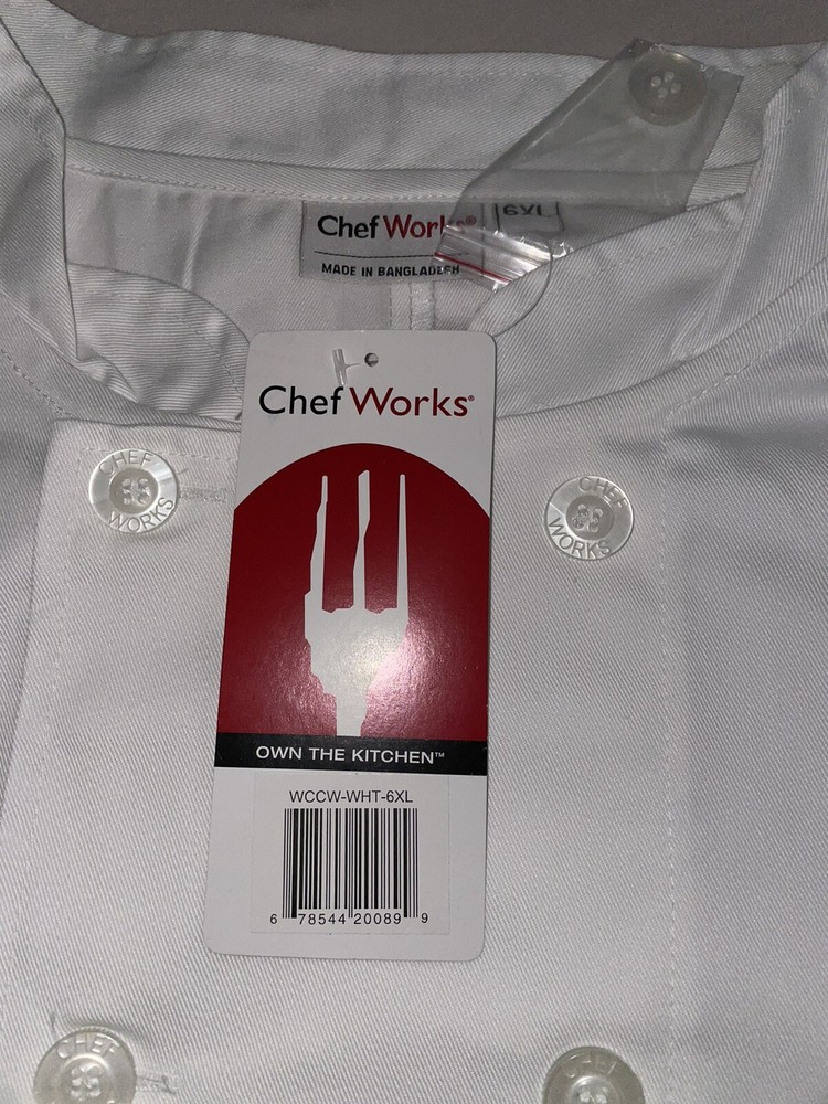 Chef Works Mens 6XL L/S Double Button Chef Coat White NWT!