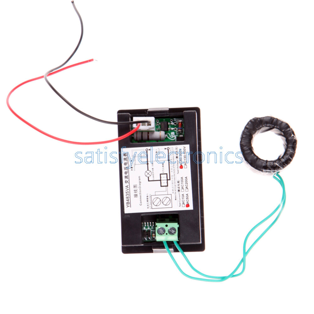 Black Digital Ammeter Voltmeter LCD Panel Amp Volt Meter Gauge AC 100A 80-300V