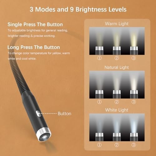Adjustable LED Neck Reading Light - 3 Colors & Brightness, USB Rechargeable, Per