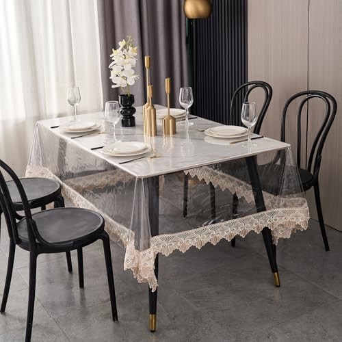 Clear Vinyl Tablecloth 120" x 60" (Rectangular) Seashell Starburst Lace Trim