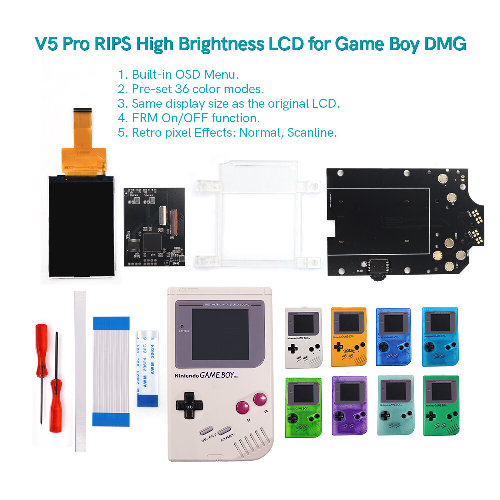 New Version V5 Pro OSD Menu Full Size RIPS Backlight LCD For GameBoy GB DMG