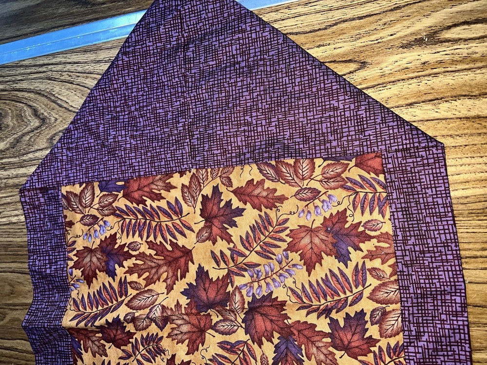 Handmade Table Runner Fall Leaves & Purple - 14" X 42"