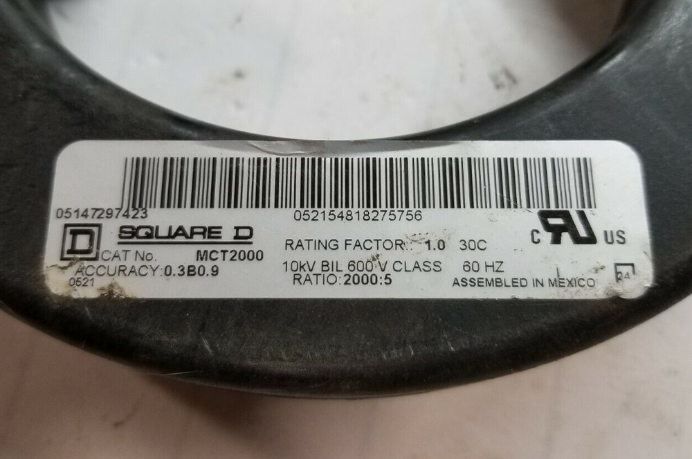 SQUARE D 2000:5 RATIO CURRENT TRANSFORMER 600 VAC 10 KV BIL. MCT2000