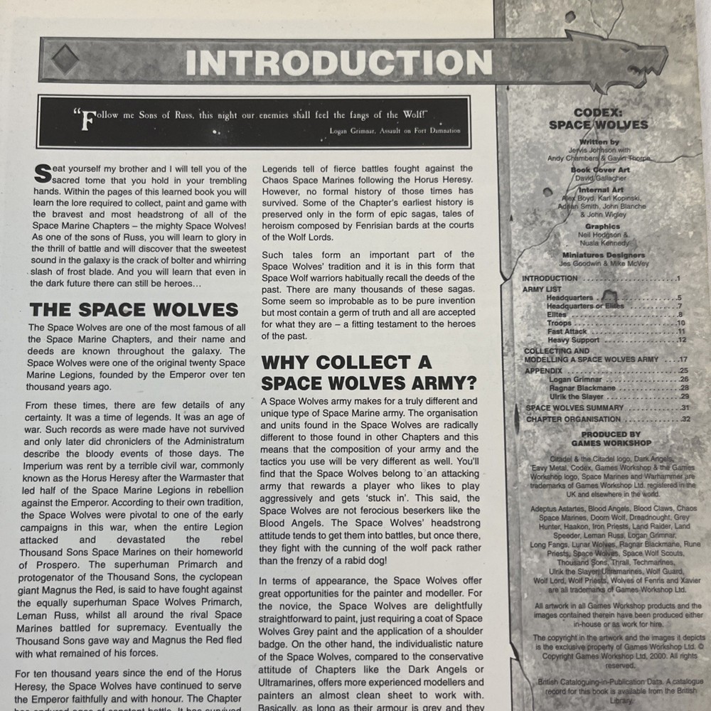 Warhammer 40K Games Workshop 2000 Space Wolves Codex Marines Supplement