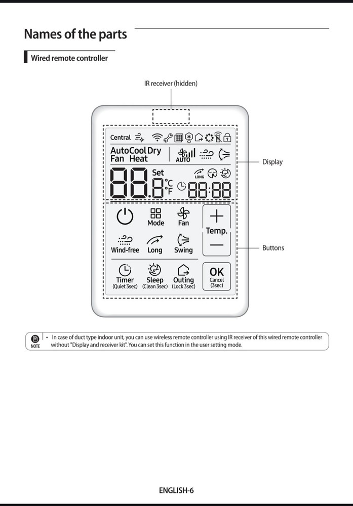 Samsung MWR-SH12UN, Simple Touch Controller Air conditioner﻿ Wired remote