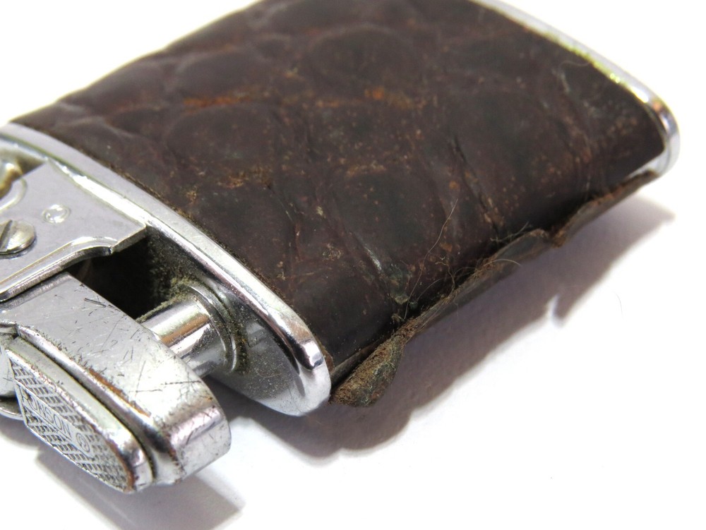 Ronson Princess Leather Wrapped Engraved Push-Button Vintage Cigarette Lighter