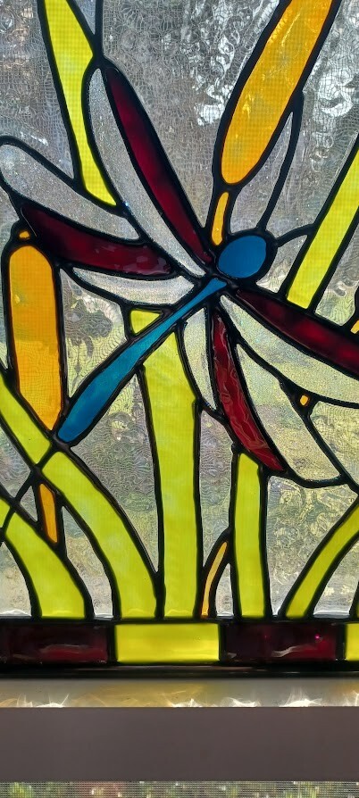 Dragonfly Stained Glass Window Panel Hand Painted
