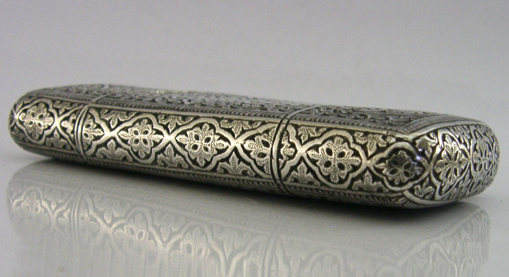 TOP QUALITY INDIAN 115g SOLID SILVER CIGAR CASE BOX c1890 ANTIQUE