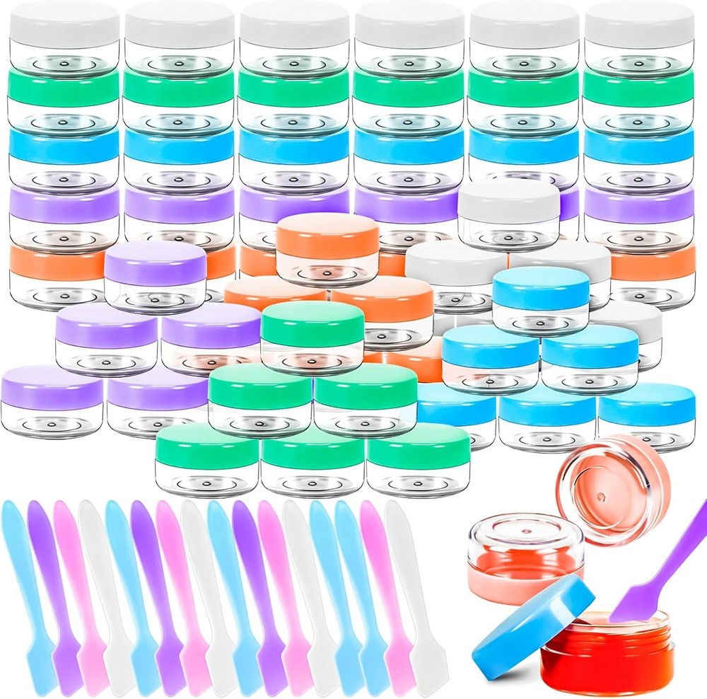 MotBach 50PCS 10g Empty Sample Containers with Colored Lids,Refillable Makeup Sa
