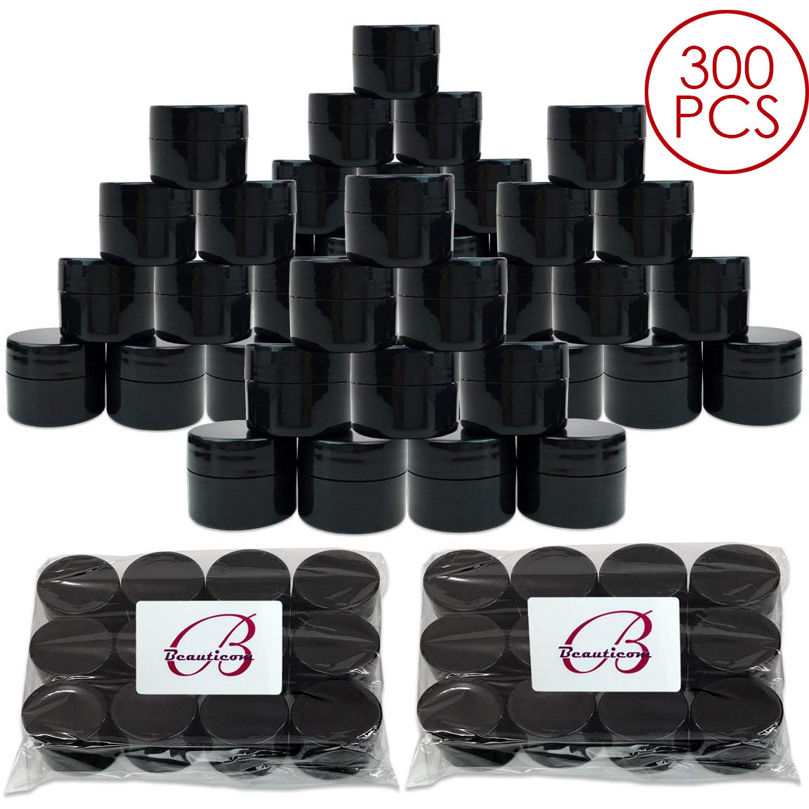 300 Pieces 7G/7ML Black Thick Cosmetic Sample Container Jars with Lid BPA Free