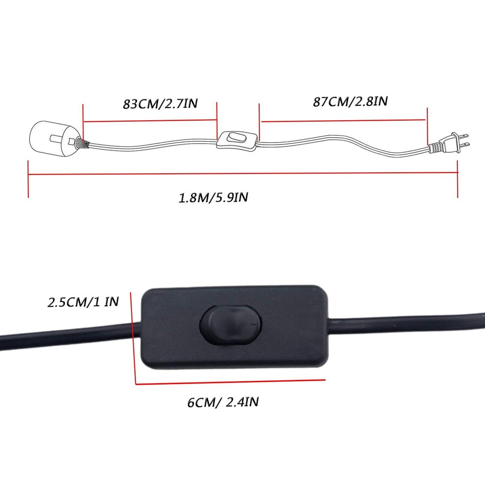 4packs 5.9ft E26/E27 LED Light Socket Extension Cord with On/Off Switch and U...