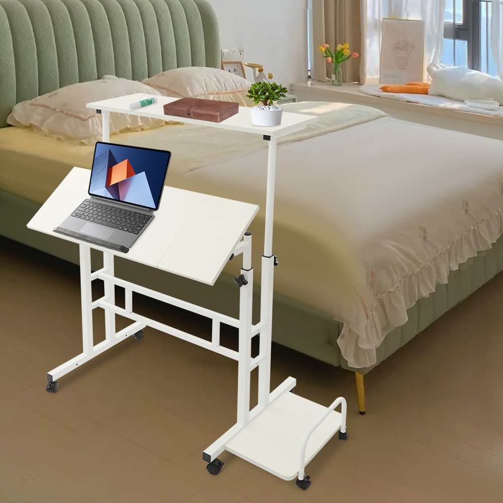 White Computer Desk, Multi Functional Foldable Desk, Adjustable Computer Table