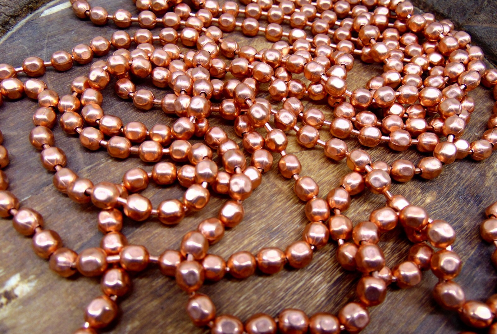 BULK Copper Ball CHAIN Faceted 6.3mm bead ~ Various Lengths + Connectors USA