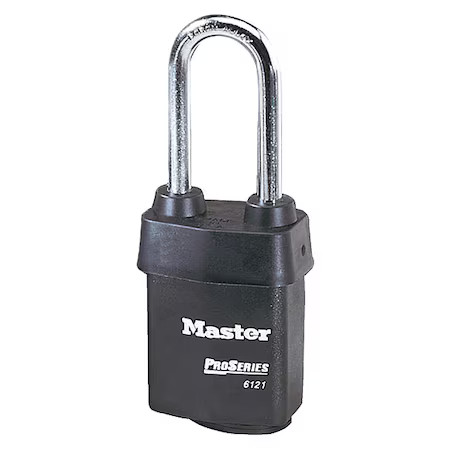 Master Lock 6121Lj Padlock, Keyed Different, Long Shackle, Rectangular Steel