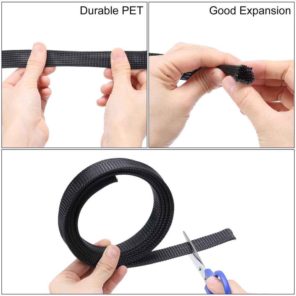 Braided Cable Sleeving, 100 FT Black Expandable Wire Cable Sleeving