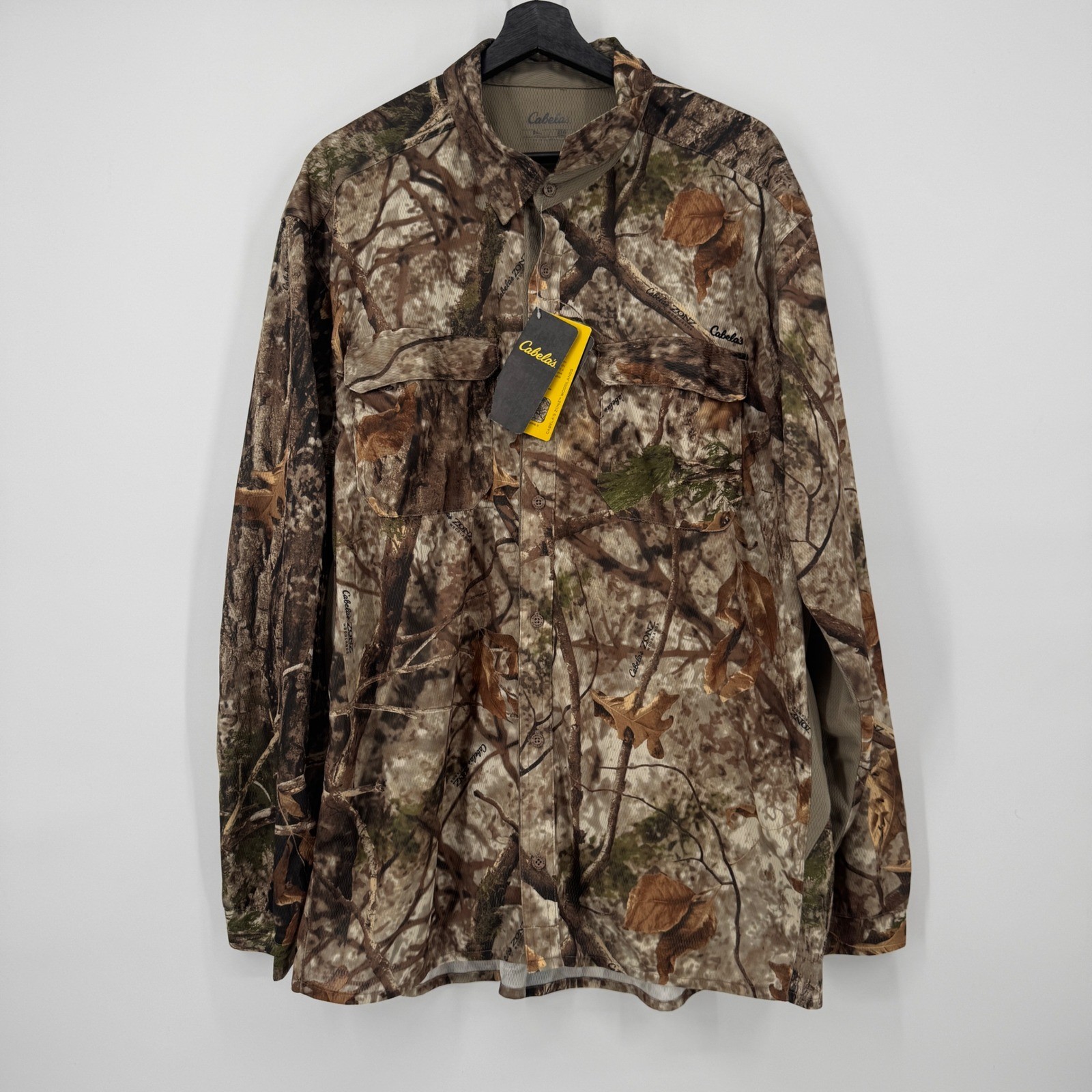 NEW Cabelas Zonz Woodlands Camo Long Sleeve Button Up Shirt Mens 2XL Hunting NWT