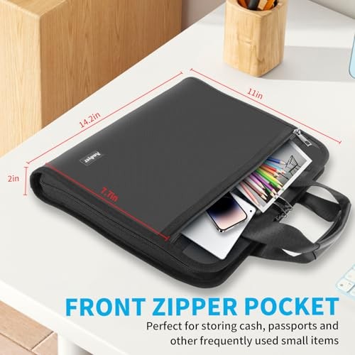 Fireproof Accordion File Organizer with Lock, Important Document Black