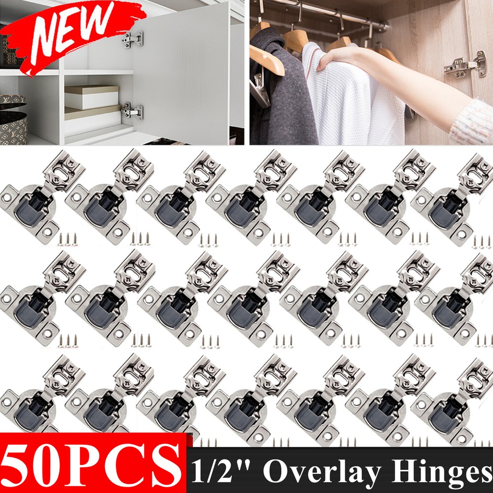 50 Pack 1/2" Overlay Concealed Compact Kitchen Door Cabinet Hinges Soft Close