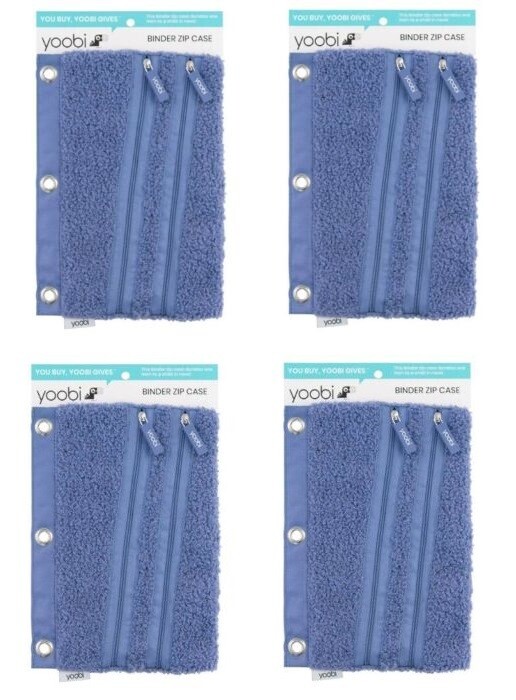 4 set Binder Double Zip Pencil Case - Fuzzy Deep Periwinkle - Yoobi™ 4 PACK !!!