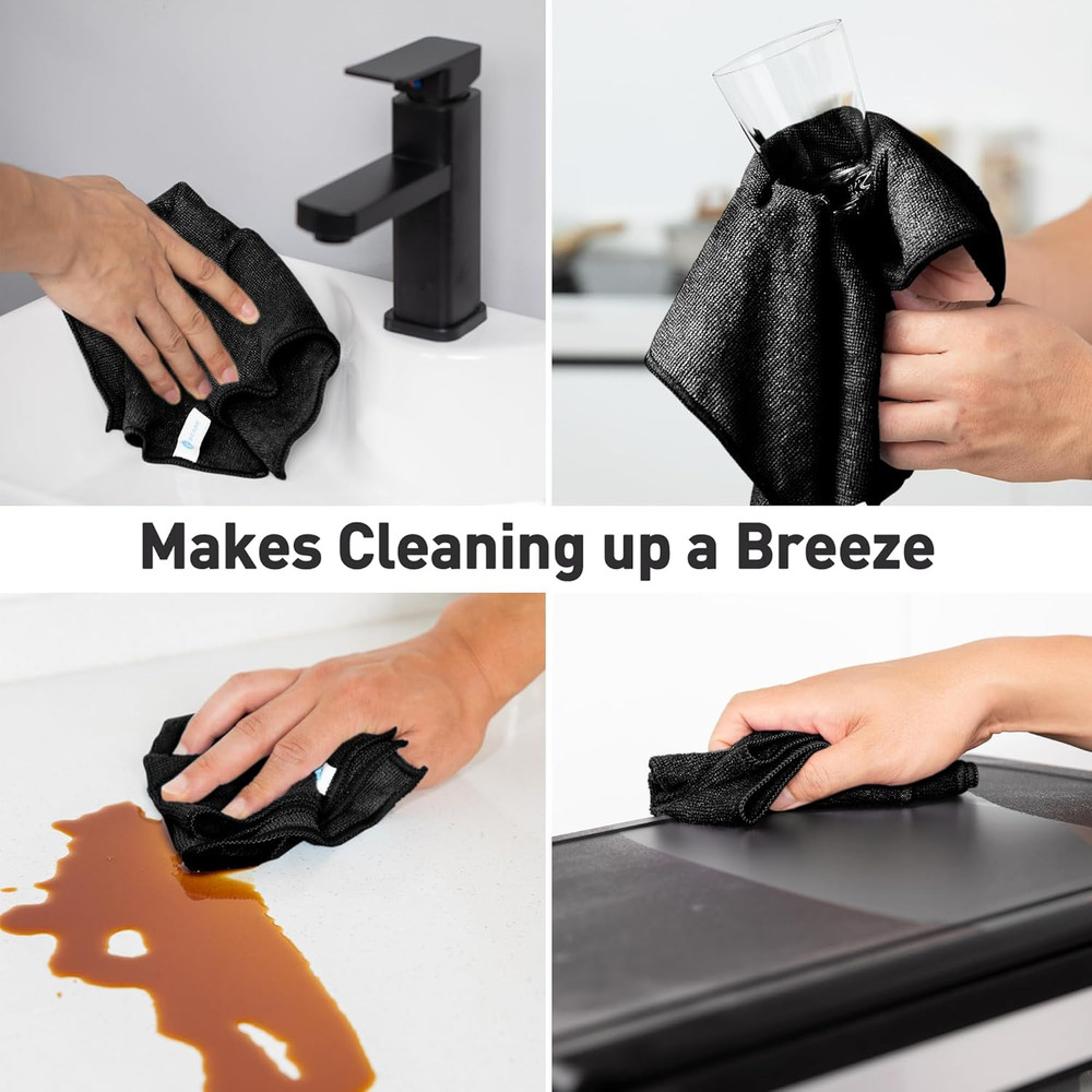 Black Microfiber Cleaning Cloth 13"X13", Ultra Soft Absorbent Microfiber Cleanin