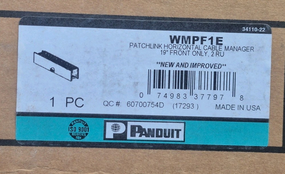 Panduit WMPF1E Horizontal Cable Manager 19" Front 2RU Black