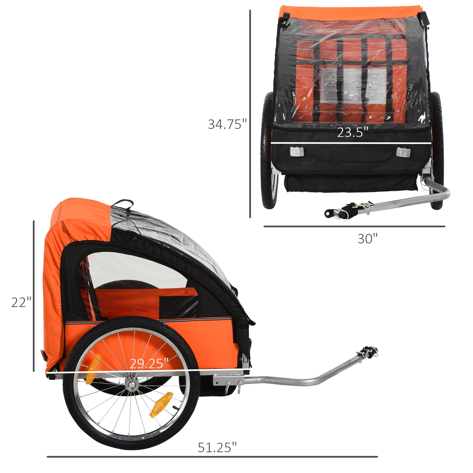 2-Seat Kids Child Bicycle Bike Trailer with 5-Point Safety Harnesses Foldable
