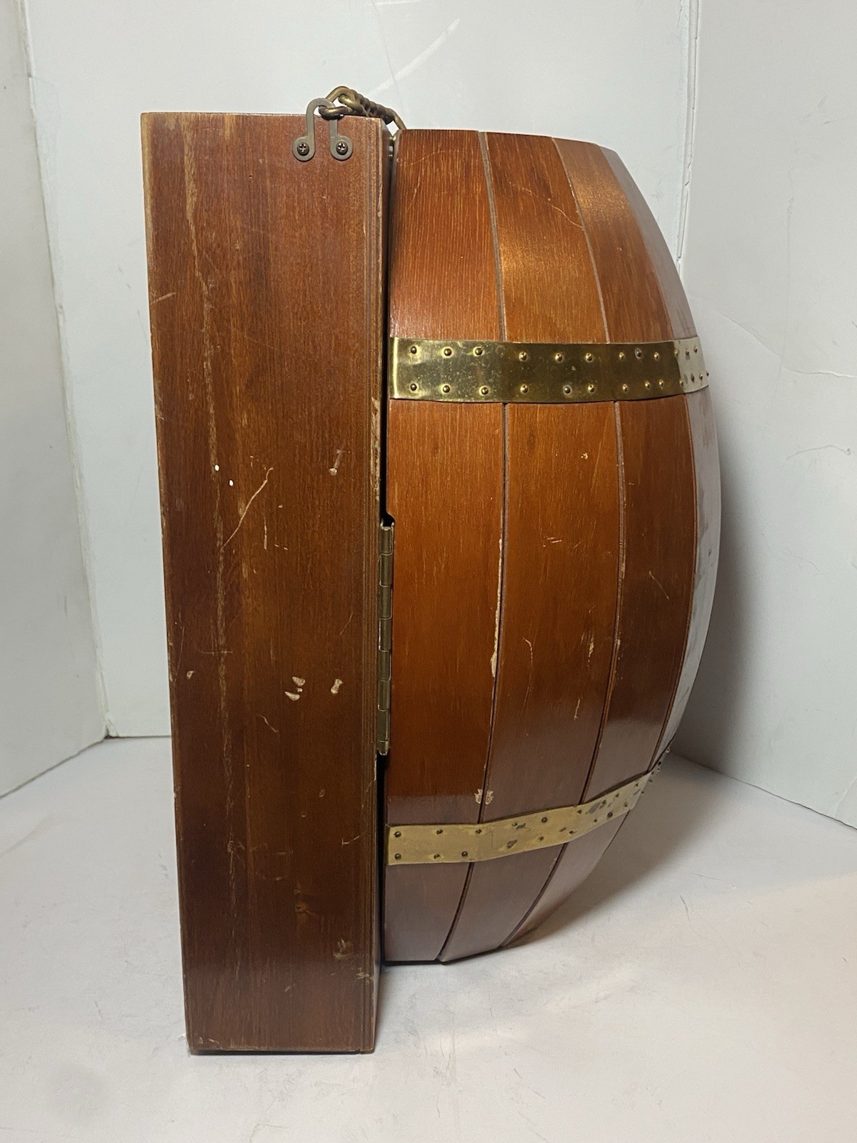 Vintage MCM Wood Barrel Bar Liquor Cabinet Man Cave She Shed