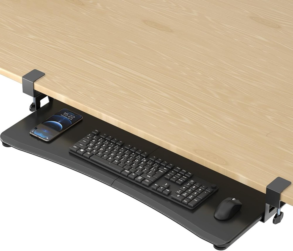 Large Keyboard Tray Under Desk Pull Out with Extra Sturdy C Clamp Mount