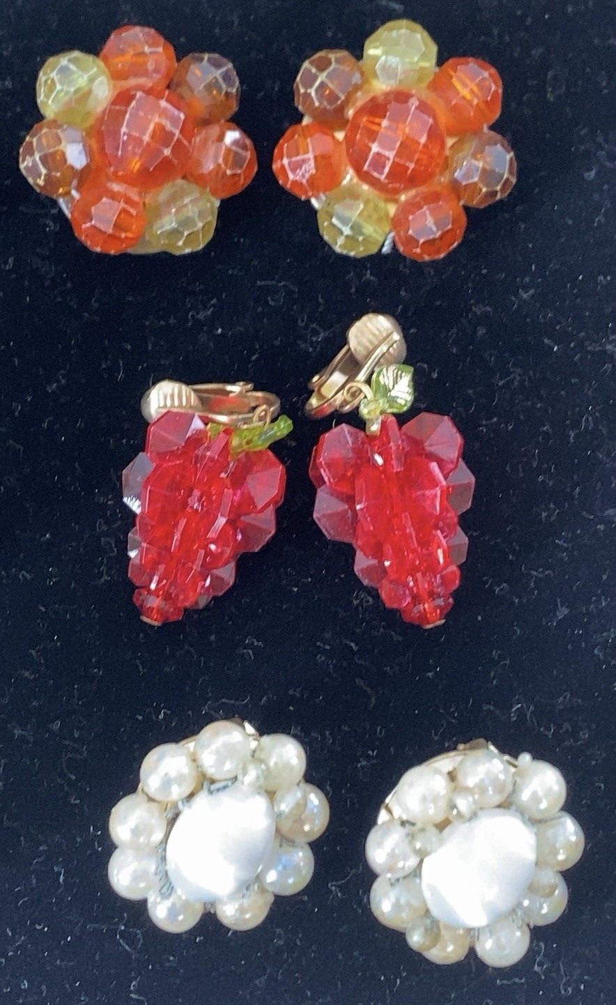 Vintage Bead Earring Lot ~ 12 Stunning Pairs ~ Clip & Screw ~ Flower Rhinestone