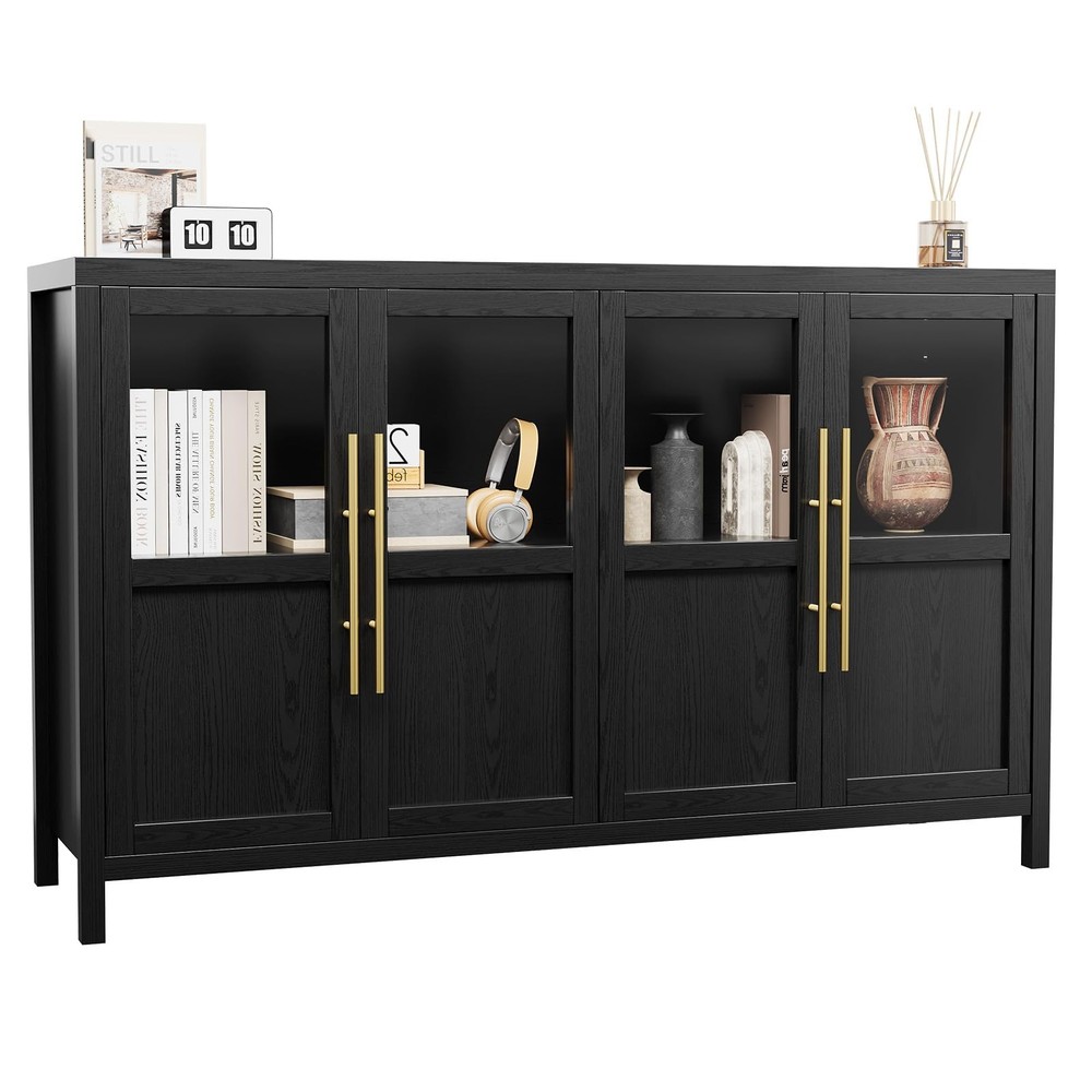 55" Sideboard Buffet Cabinet w/ 4Glass Doors Display Storage Cabinet for Kitchen