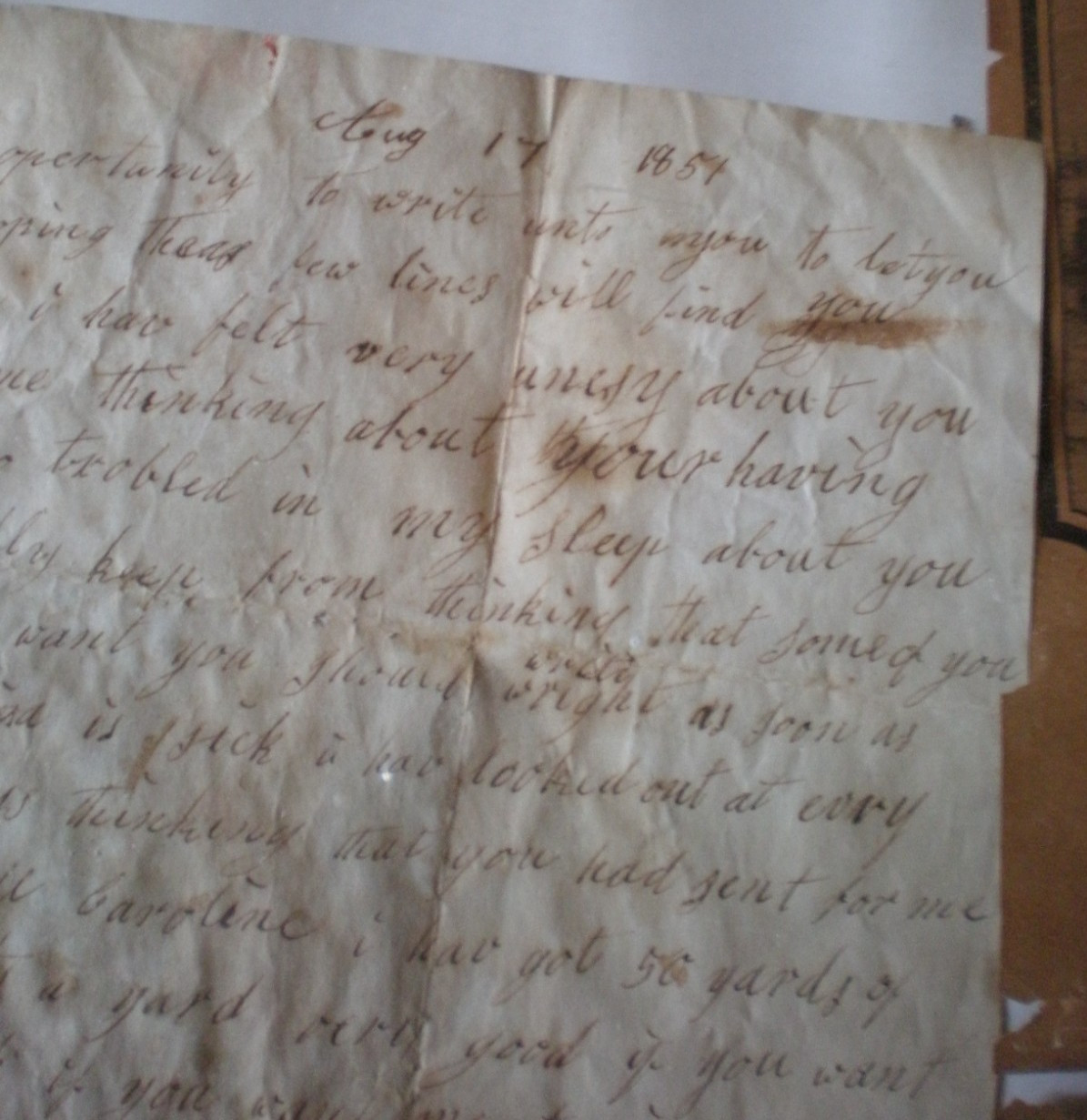 1851 Handwritten Letter, Found in Wall