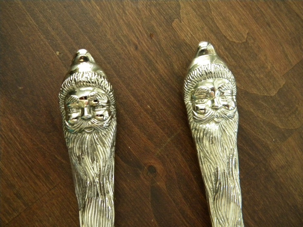 Vintage Christmas Santa Heavy Large Fork and Spoon Silverplate Set