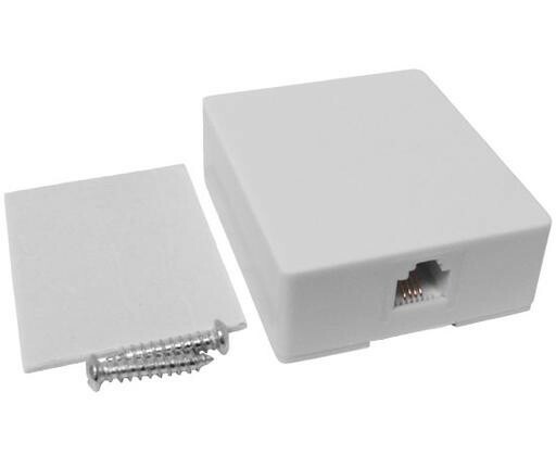 3 Telephone Modular Single Port Surface Mount Jack, RJ11, WHITE