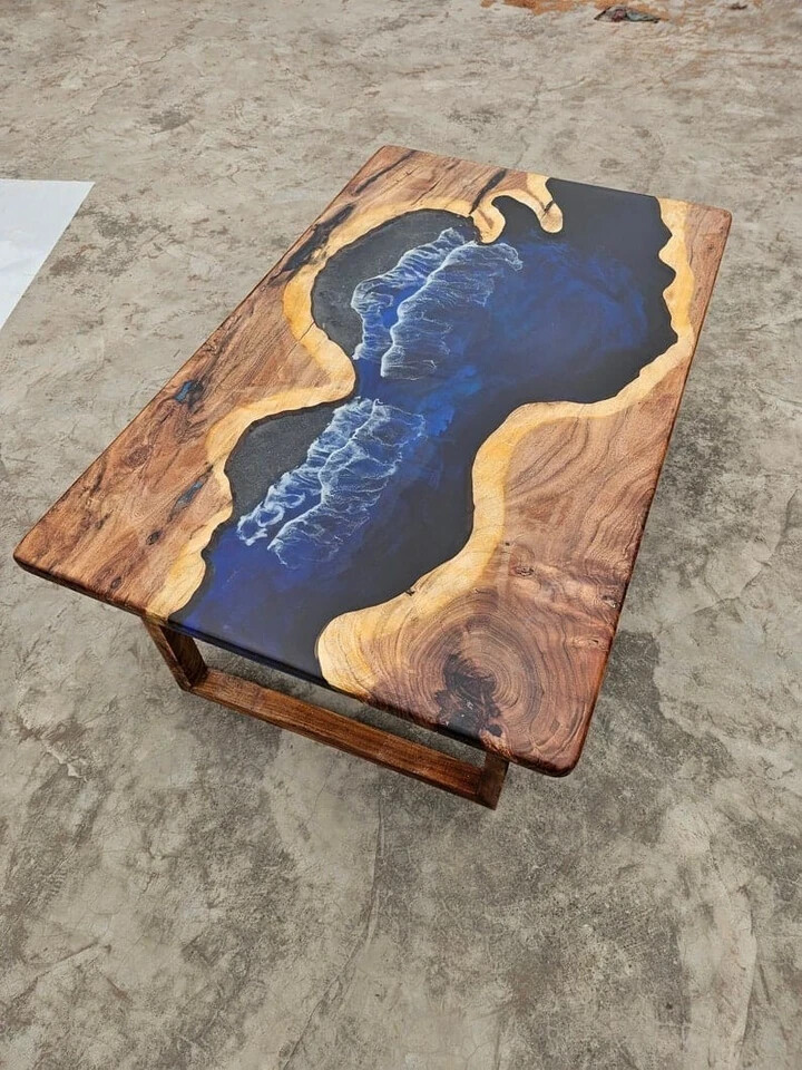 Handmade Ocean Waves Epoxy Dining Table Top for Home, Coffee Table, Center Table