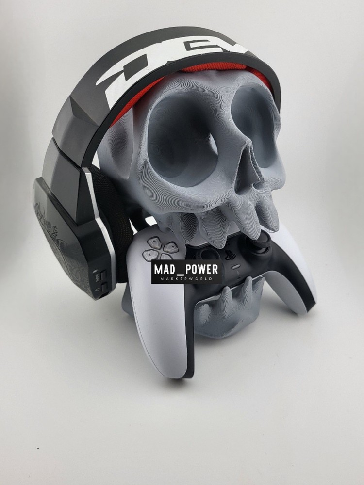 PS5 Controller Stand and headset Holder Unique 3D Printed Skull- Gaming Display